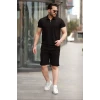 Erkek Yakalı Fermuarlı T-shirt Şort İkili Takım