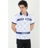 Erkek Yakalı Slim Fit Baskılı T-shirt - Beyaz
