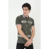 Erkek Yakalı Slim Fit Baskılı T-shirt - Haki
