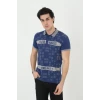 Erkek Yakalı Slim Fit Baskılı T-shirt - Mavi