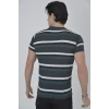 Erkek Yakalı Slim Fit Dokuma Çizgili T-shirt - Haki