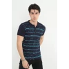 Erkek Yakalı Slim Fit Pike Çizgili T-shirt - Lacivert