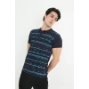 Erkek Yakalı Slim Fit Pike Çizgili T-shirt - Lacivert