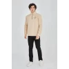 Erkek Yarım Fermuarlı Baskılı Sweat - Bej