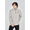 Erkek Yarım Fermuarlı Baskılı Sweat - Boyalı Gri
