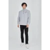 Erkek Yarım Fermuarlı Baskılı Sweat - Gri