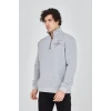 Erkek Yarım Fermuarlı Baskılı Sweat - Gri