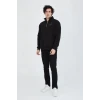 Erkek Yarım Fermuarlı Baskılı Sweat - Siyah