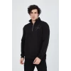 Erkek Yarım Fermuarlı Baskılı Sweat - Siyah