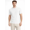 Erkek Yazlık Fitilli Triko Tişört Kısa Kol Bisiklet Yaka T-shirt - Beyaz