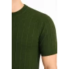 Erkek Yazlık Fitilli Triko Tişört Kısa Kol Bisiklet Yaka T-shirt - Haki