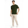 Erkek Yazlık Fitilli Triko Tişört Kısa Kol Bisiklet Yaka T-shirt - Haki