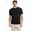 Erkek Yazlık Fitilli Triko Tişört Kısa Kol Bisiklet Yaka T-shirt - Siyah