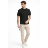Erkek Yazlık Fitilli Triko Tişört Kısa Kol Bisiklet Yaka T-shirt - Siyah
