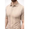 Erkek Yazlık Triko Dokuma Tişört Kısa Kol Polo Yaka T-shirt - Bej