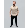 Erkek Yazlık Triko Dokuma Tişört Kısa Kol Polo Yaka T-shirt - Bej