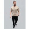 Erkek Yazlık Triko Dokuma Tişört Kısa Kol Polo Yaka T-shirt - Bej