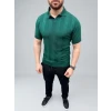 Erkek Yazlık Triko Dokuma Tişört Kısa Kol Polo Yaka T-shirt - Koyu Yeşil