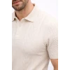 Erkek Yazlık Triko Tişört Kısa Kol Polo Yaka Düğmeli T-shirt - Krem