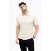 Erkek Yazlık Triko Tişört Kısa Kol Polo Yaka Düğmeli T-shirt - Krem