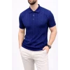 Erkek Yazlık Triko Tişört Kısa Kol Polo Yaka Düğmeli T-shirt - Lacivert