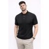 Erkek Yazlık Triko Tişört Kısa Kol Polo Yaka Düğmeli T-shirt - Siyah
