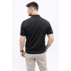 Erkek Yazlık Triko Tişört Kısa Kol Polo Yaka Düğmeli T-shirt - Siyah