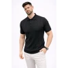 Erkek Yazlık Triko Tişört Kısa Kol Polo Yaka Düğmeli T-shirt - Siyah