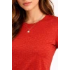 Flam Kumaş Melanj Dokulu Regular Fit Tişört Bisiklet Yaka Yazlık T-shirt - Kiremit