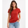 Flam Kumaş Melanj Dokulu Regular Fit Tişört Bisiklet Yaka Yazlık T-shirt - Kiremit