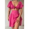 Fuşya Brode Crop Ve Mini Etek Takım