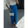 Gabardin Uzun Önden Yırtmaçlı Etek - Saks