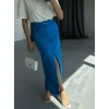 Gabardin Uzun Önden Yırtmaçlı Etek - Saks