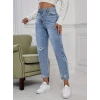 Kadın Açık Mavi Yırtık Mom Fit Kot Pantolon