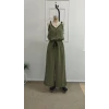 Kadın Askıdan Bağlamalı V Yakalı Belden Süs Bağcıklı Tulum