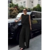 Kadın Askılı Bisiklet Yakalı Aerobin Kısa Bluz Ve Geniş Kesim Pantolon Ikili Takım