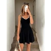 Kadın Askılı Kalp Yakalı Şerit Detaylı Dalgıç Kısa Elbise