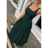Kadın Askılı Kare Yakalı Uzun İthal Krep Elbise