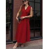 Kadın Askılı Kruvaze Yakalı Yandan Düğmeli Midi Elbise