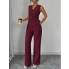 Kadın Askılı Önden Düğmeli Bluz Ve Pantolon Keten İkili Takım