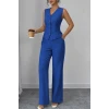 Kadın Askılı Önden Düğmeli Bluz Ve Pantolon Keten İkili Takım
