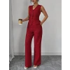 Kadın Askılı Önden Düğmeli Bluz Ve Pantolon Keten İkili Takım