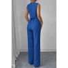 Kadın Askılı Önden Düğmeli Bluz Ve Pantolon Keten İkili Takım