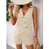 Kadın Askılı Önü Düğmeli Asimetrik Detaylı Bluz Ve Astarlı Short İkili Takım