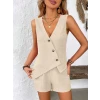 Kadın Askılı Önü Düğmeli Asimetrik Detaylı Bluz Ve Astarlı Short İkili Takım