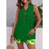 Kadın Askılı V Yakalı Sandy Bluz Ve Desenli Short İkili Takım