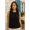 Kadın Askılı Yuvarlak Büzgü Yaka Sandy Bluz