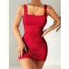 Kadın Askılı Yuvarlak Yaka Mini Kaşkorse Elbise