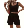 Kadın Askılı Yuvarlak Yakalı Burgu Krop Ve Bluz Short İkili Takım