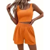 Kadın Askılı Yuvarlak Yakalı Burgu Krop Ve Bluz Short Ikili Takım